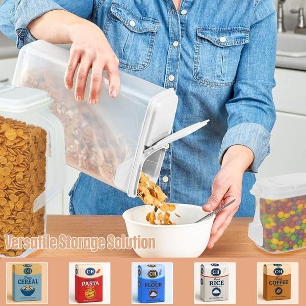 Buddeez Cereal Buddy Food Storage Dispenser - Multi-Size, BPA Free Plastic Containers with EZ Grip Handle, Scoop, and EZ Pour Spout, 8 QT, Set of 3.