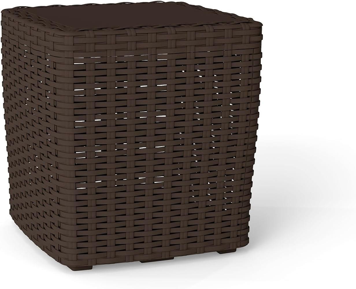 35 Gallon Outdoor Storage Box, Faux Rattan Deck Box with Removable Lid & Lockable Feature, All-Weather Waterproof Storage Bench for Poolside, Garden Tools Delivery Packages, Brown