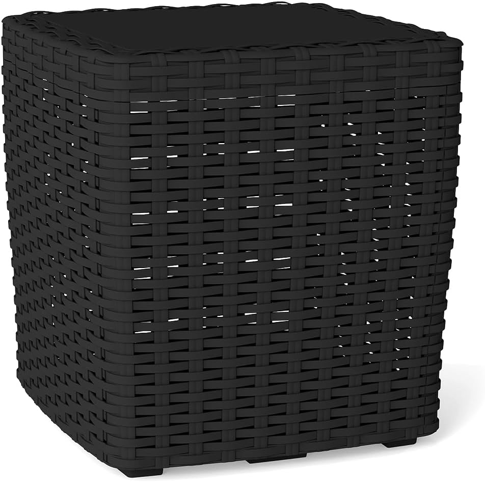 35 Gallon Outdoor Storage Box, Faux Rattan Deck Box with Removable Lid & Lockable Feature, All-Weather Waterproof Storage Bench for Poolside, Garden Tools Delivery Packages, Black