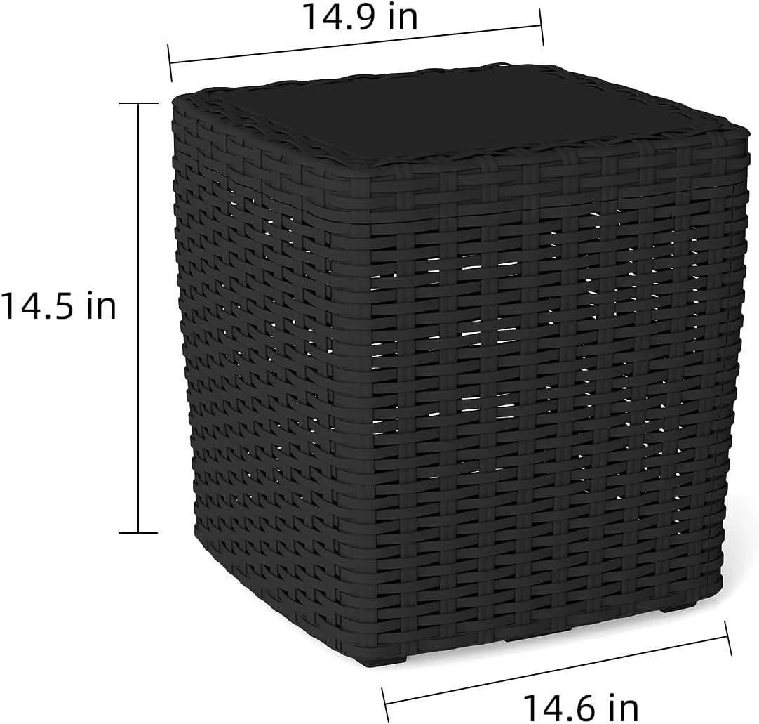 35 Gallon Outdoor Storage Box, Faux Rattan Deck Box with Removable Lid & Lockable Feature, All-Weather Waterproof Storage Bench for Poolside, Garden Tools Delivery Packages, Black