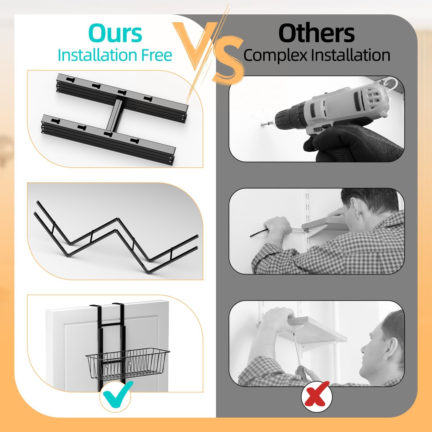 6-Tier Over The Door Pantry Organizer, Metal Hanging Storage Shelf with Adjustable 6 Baskets, Space-Saving Design Hanging Spice Rack for Kitchen, Bathroom, Laundry Room, Black