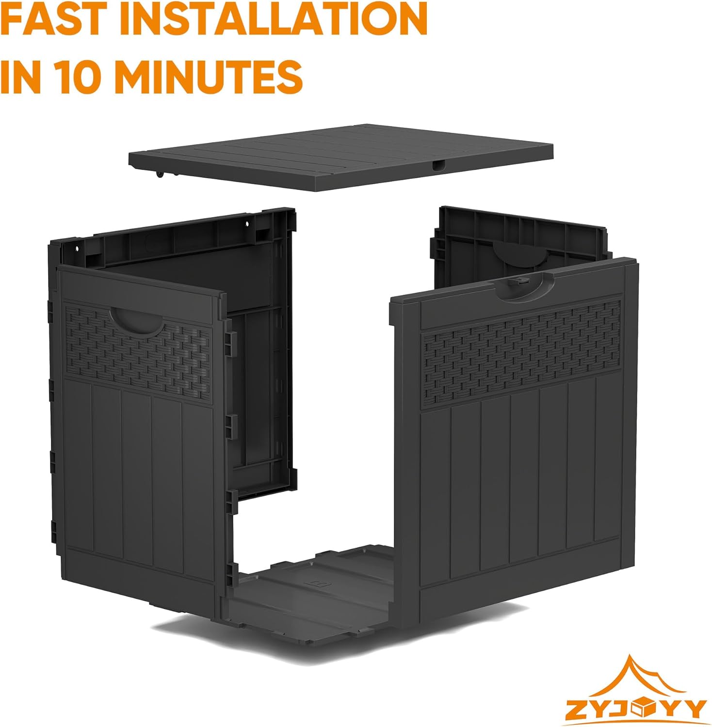 ZYJOYY 33 Gallon Resin Deck Box, Weatherproof Outdoor Storage Box for Patio, Garden, Pool, and Yard, Lockable Waterproof Bin for Tools, Cushions, and Accessories, Black