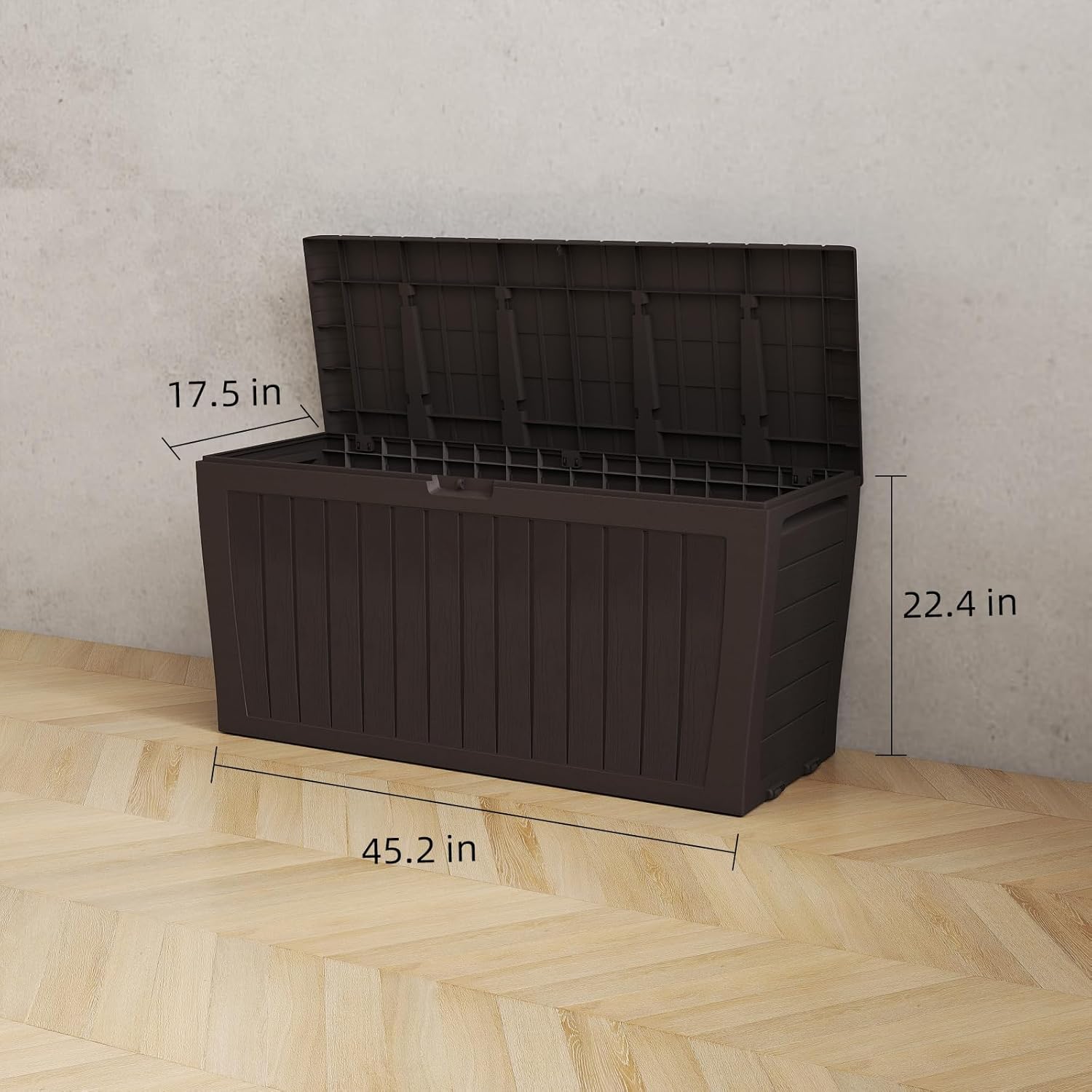 120 Gallon Resin Deck Box，Outdoor Storage Box, Waterproof Lockable Large Storage Bench for Patio Furniture, Pool Accessories & Garden Tools, Brown