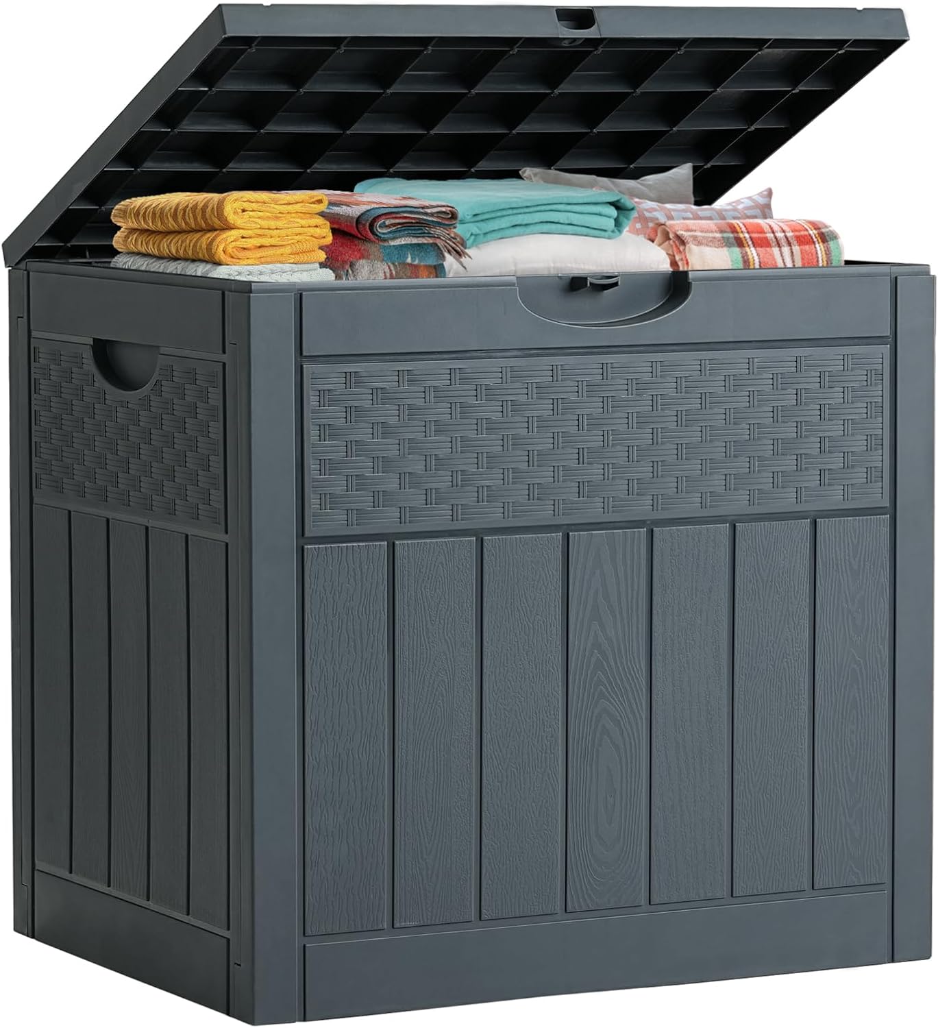 ZYJOYY 33 Gallon Resin Deck Box, Weatherproof Outdoor Storage Box for Patio, Garden, Pool, and Yard, Lockable Waterproof Bin for Tools, Cushions, and Accessories, Grey