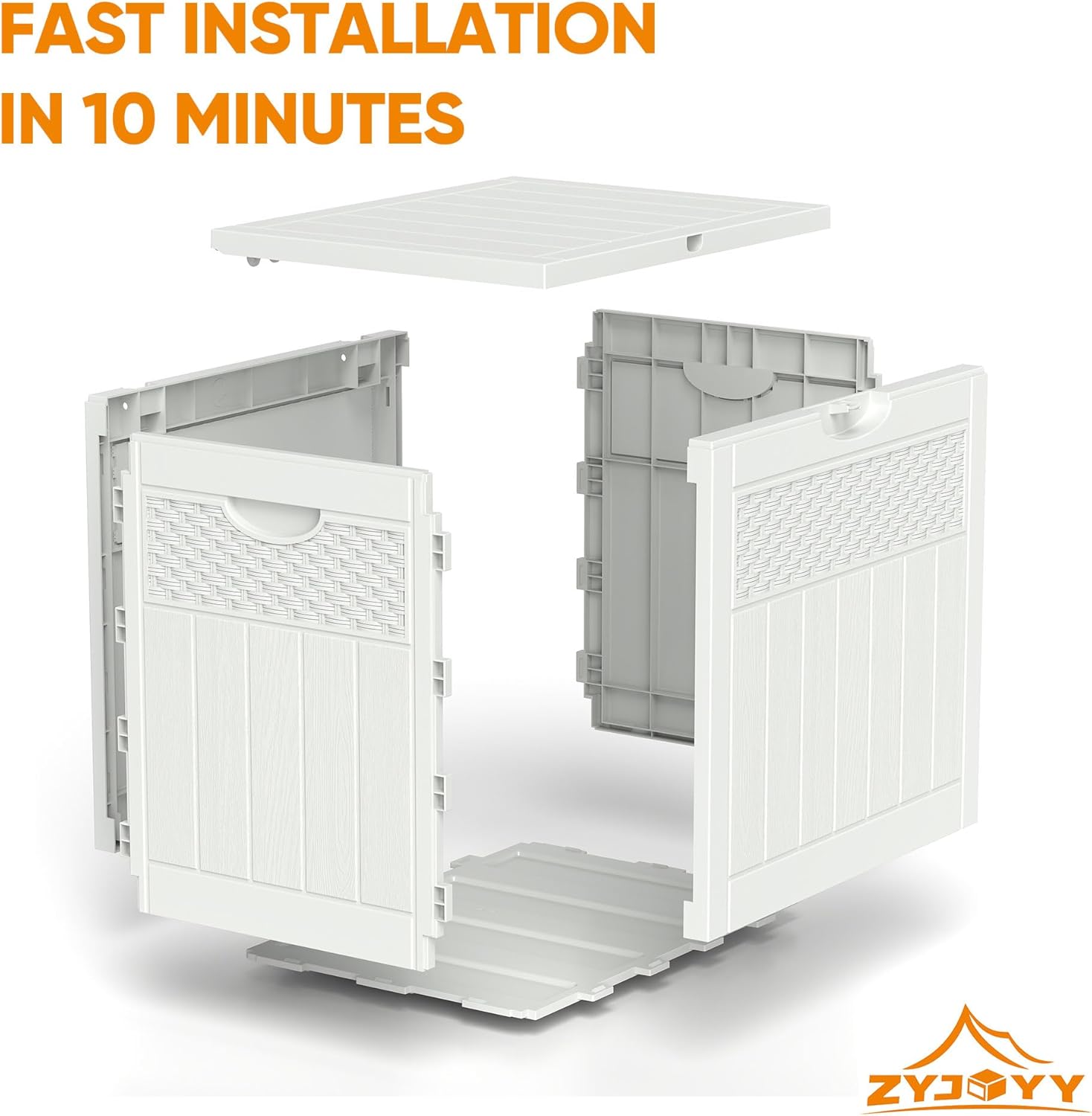 ZYJOYY 33 Gallon Resin Deck Box, Weatherproof Outdoor Storage Box for Patio, Garden and Yard, Lockable Waterproof Bin for Tools, Cushions, and Accessories, White