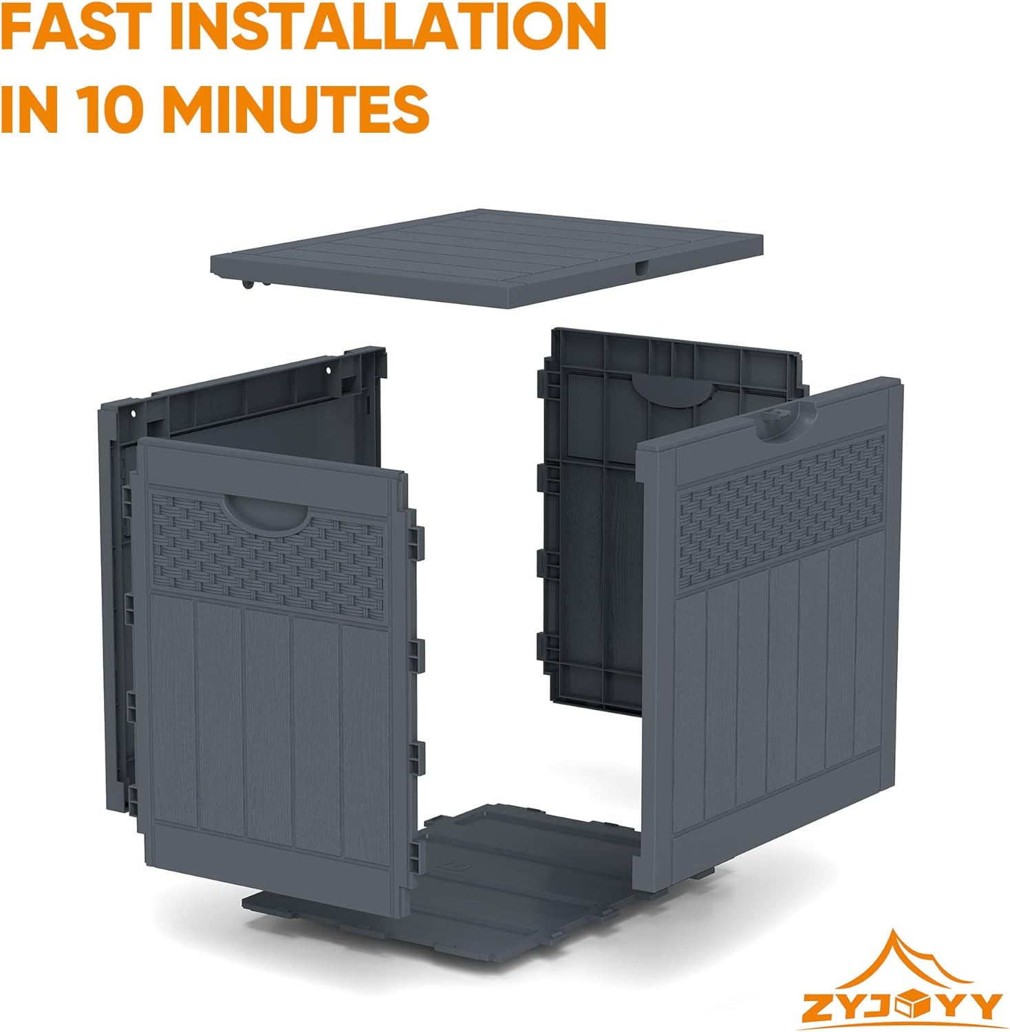 ZYJOYY 33 Gallon Resin Deck Box, Weatherproof Outdoor Storage Box for Patio, Garden, Pool, and Yard, Lockable Waterproof Bin for Tools, Cushions, and Accessories, Grey