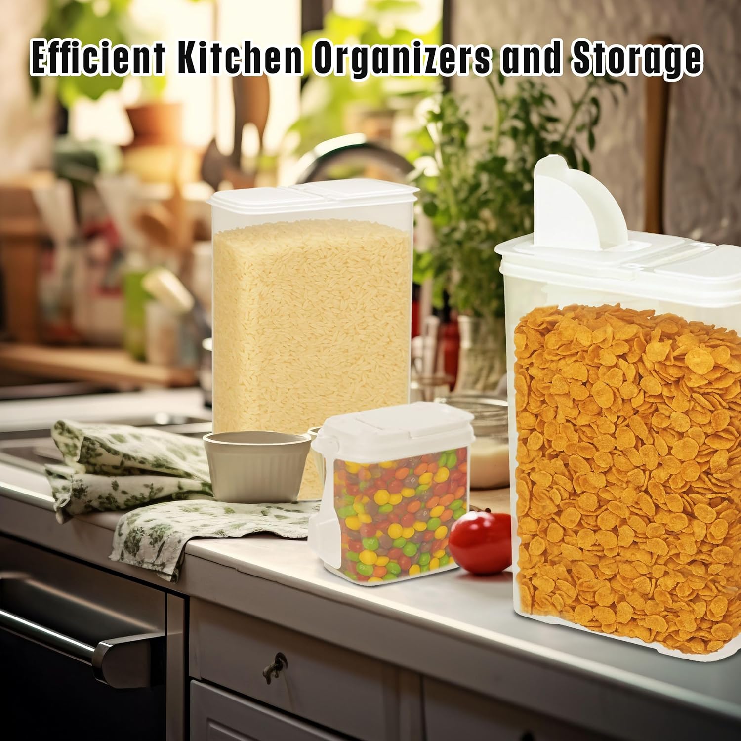 Buddeez Cereal Buddy Food Storage Dispenser - Multi-Size, BPA Free Plastic Containers with EZ Grip Handle, Scoop, and EZ Pour Spout, 8 QT, Set of 3.