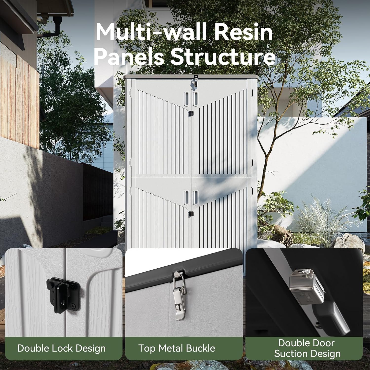 Aoxun 64 Cu.Ft Outdoor Storage Shed with Floor, Waterproof Horizontal Resin Cabinet for Garage Storage, Pool Storage, Bike Shed, Garden Shed