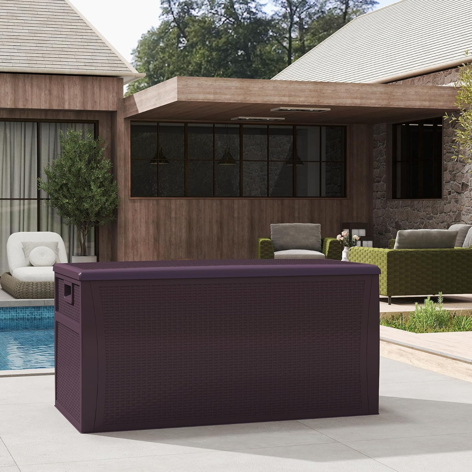 ZYJOYY 125 Gallon Resin Deck Box, Weatherproof Outdoor Storage Box for Patio, Garden, Pool, and Yard, Lockable Waterproof Bin for Tools, Cushions, and Accessories, Brown